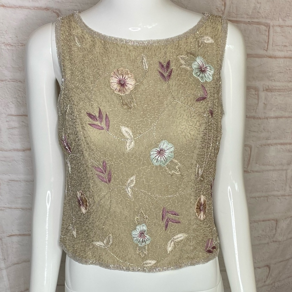 Adrianna Papell Evernig 100% silk embroidered woman top size P8
